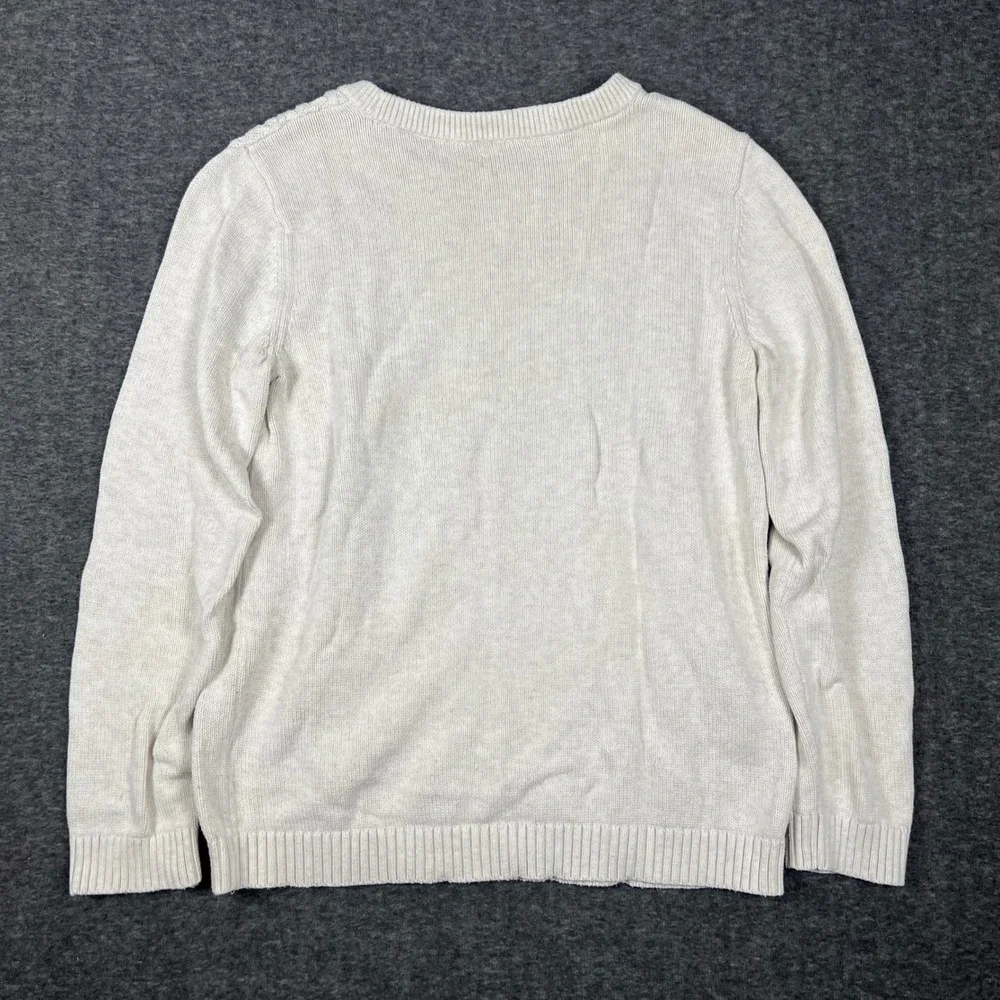 Tommy Hilfiger Cable Knit Fisherman Sweater Mens Large White Cotton Crew Neck